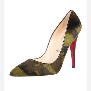 RARE Cristian Louboutin Camouflage Pony Hair Green Army Pigalle Sz 39.5 9 1/2